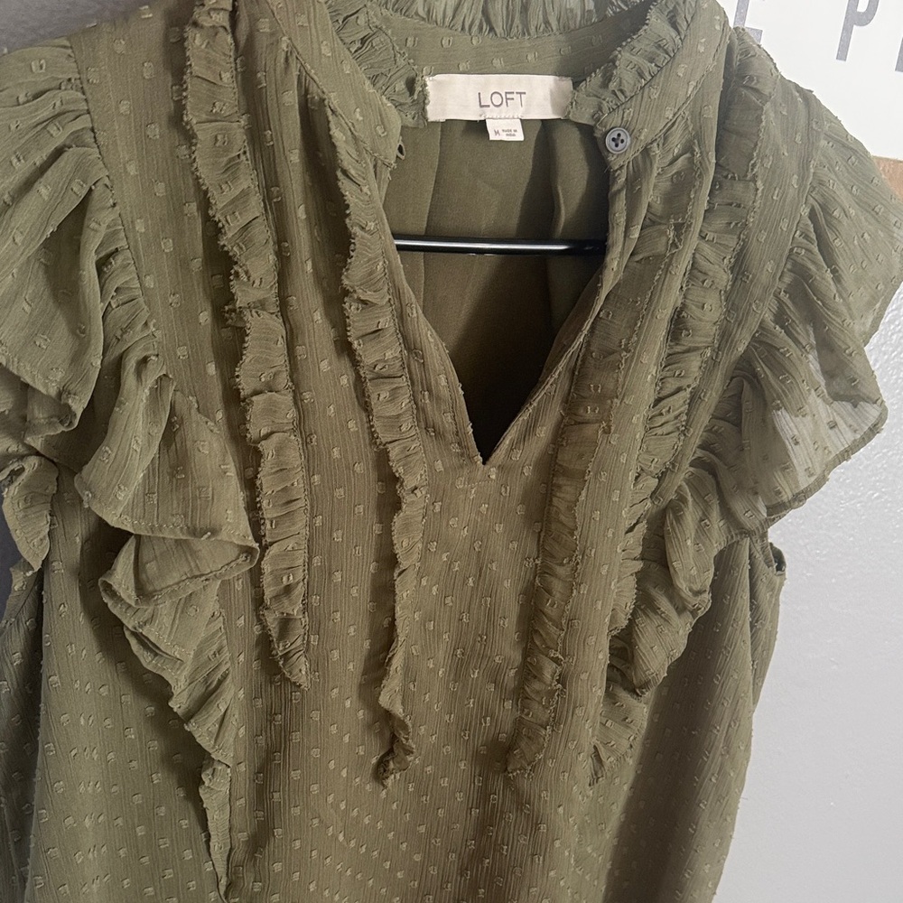 LOFT Green Ruffle Detail Blouse